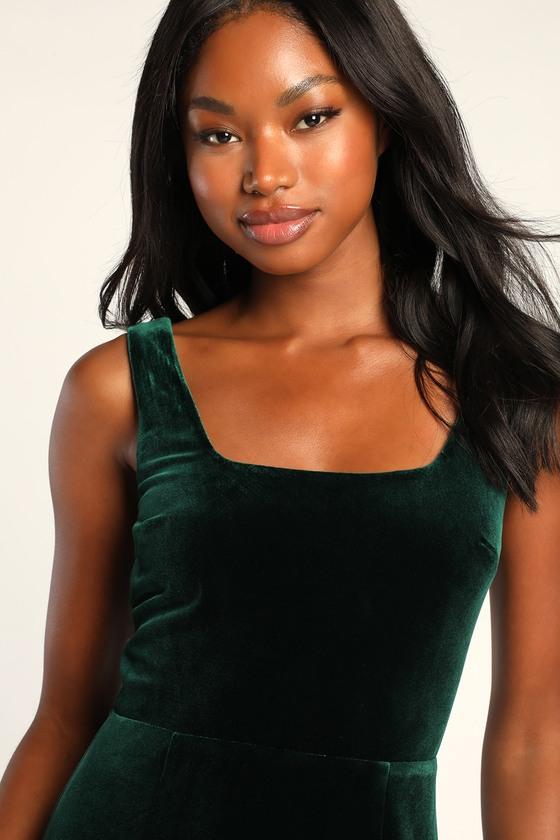 Elegant Sweetie Emerald Green Velvet Square Neck Maxi Dress Product Image