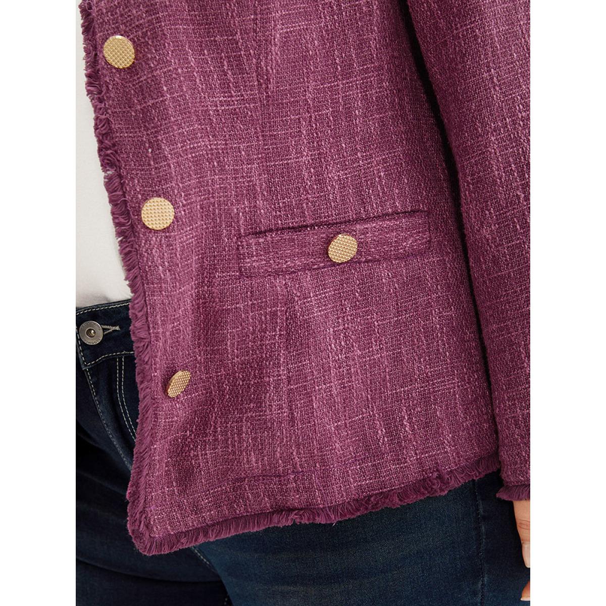 Plus Size Texture Buckle Detail Fuzzy Trim Jacket Women RedViolet Texture Pocket Dailywear Jackets BloomChic 22-24/3X Product Image