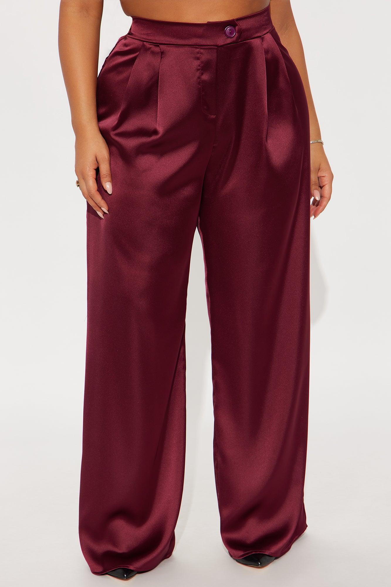 Tone It Down Satin Trouser - Burgundy Female Product Image