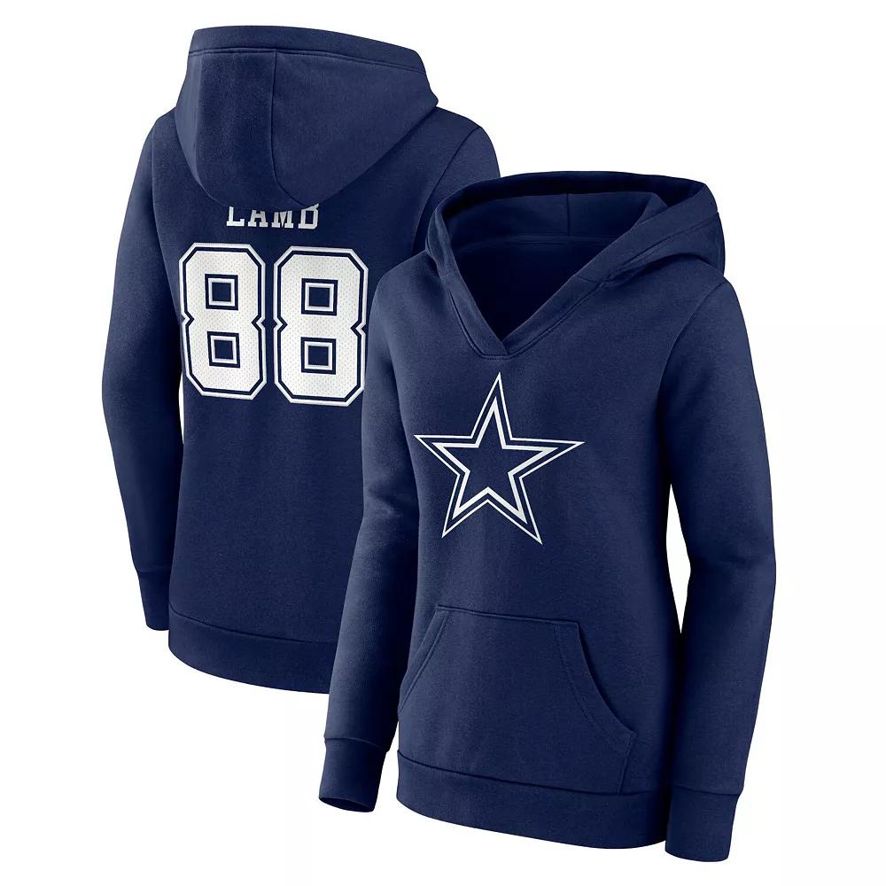 Women's Fanatics Branded CeeDee Lamb Navy Dallas Cowboys Player Icon Name & Number V-Neck Pullover Hoodie, Size: Small, Blue Product Image