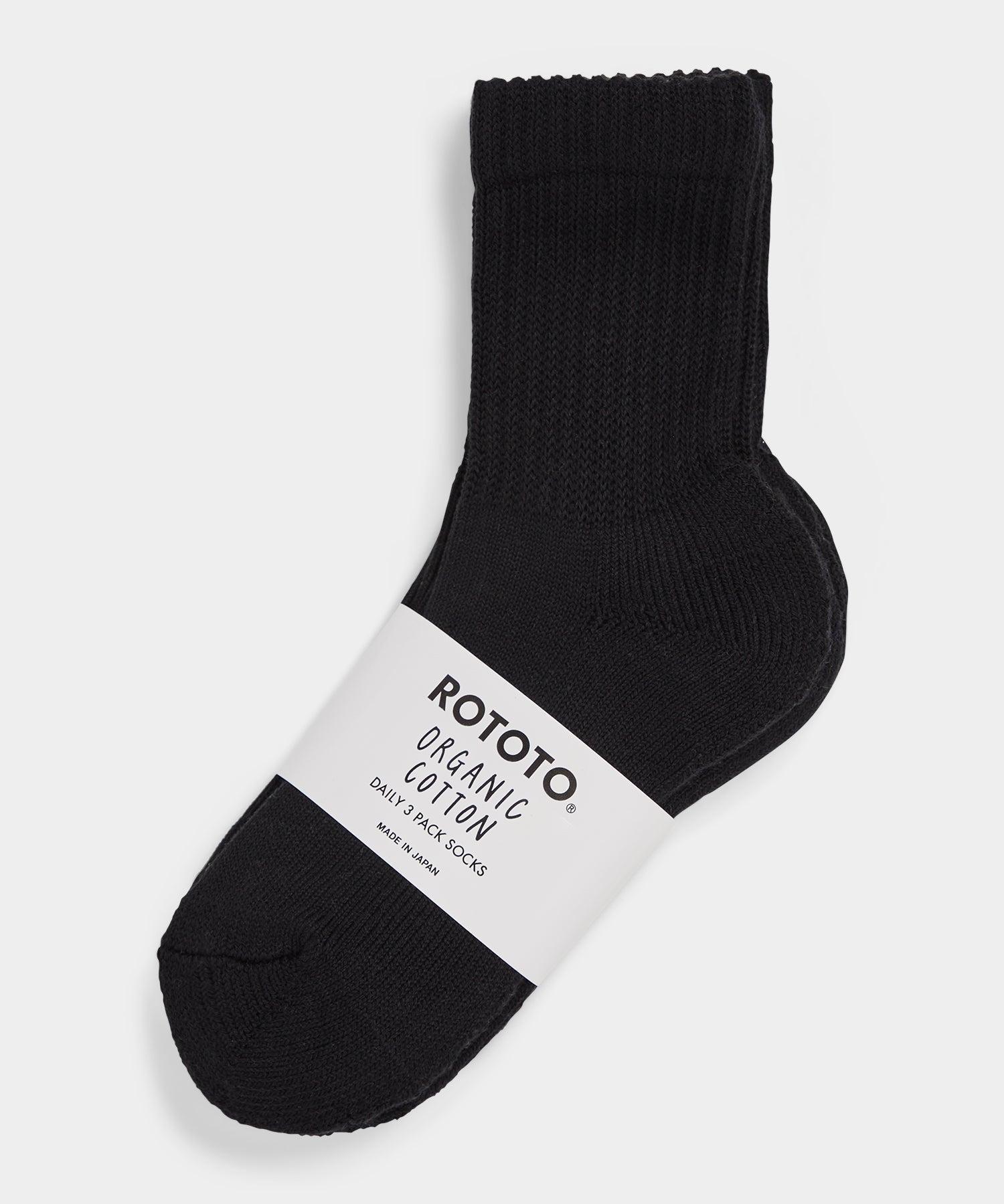 RoToTo Organic Daily 3 Pack Mini Crew Socks in Black Product Image