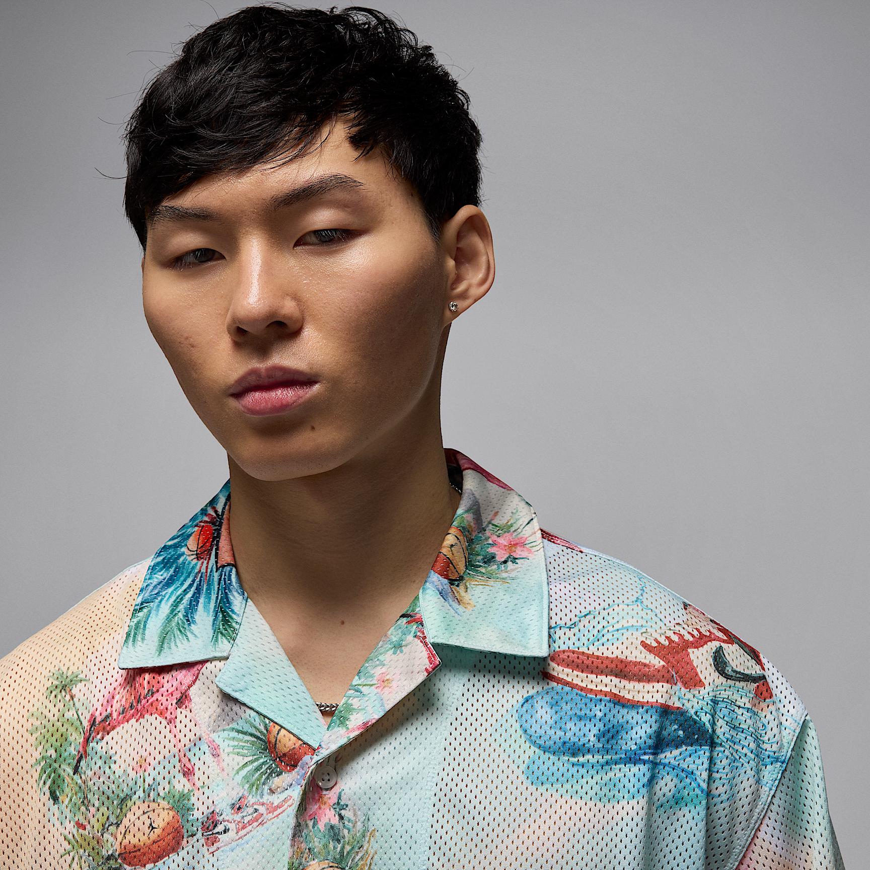 Jordan Mens Jordan Essential SMR PK Printed Camp Top - Mens Sail/Carolina Product Image