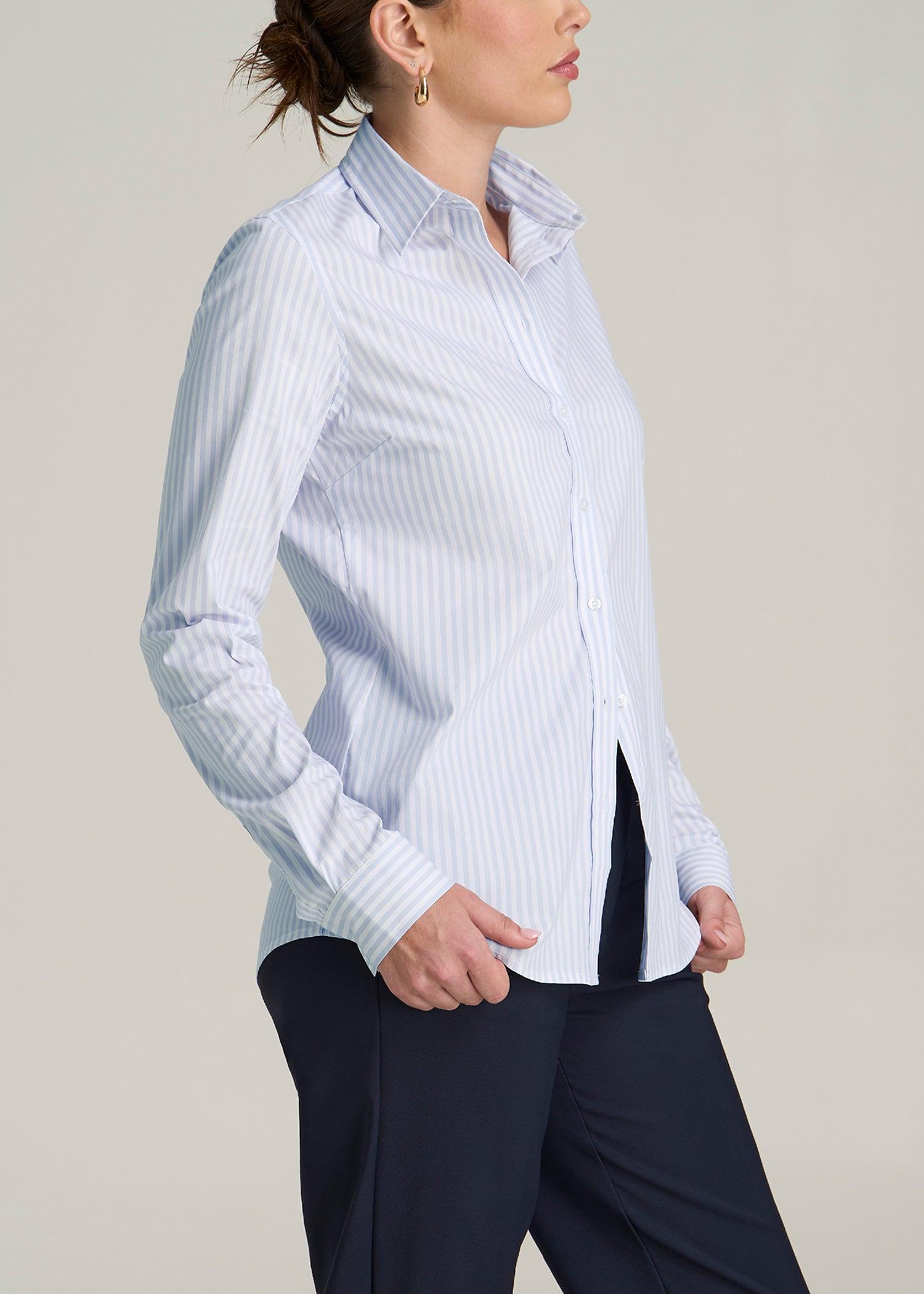 Slim Fit Button-Up Shirt for Tall Women in Light Blue Stripe Female Product Image