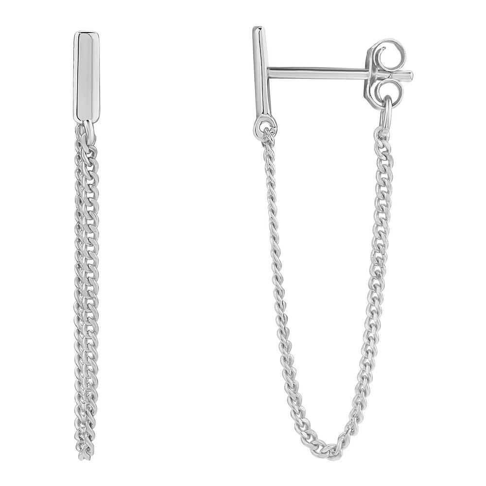PRIMROSE Sterling Silver Bar Chain Front To Back Stud Earrings, Women's Product Image