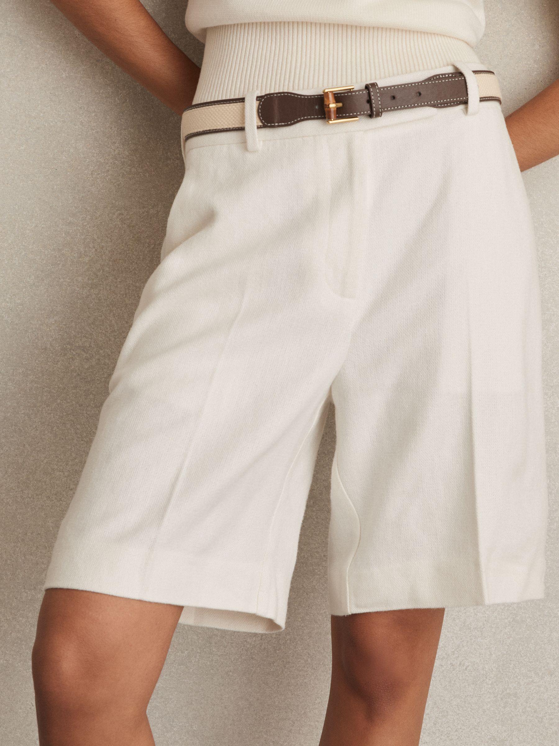 Linen-Blend Bermuda Shorts in White Product Image
