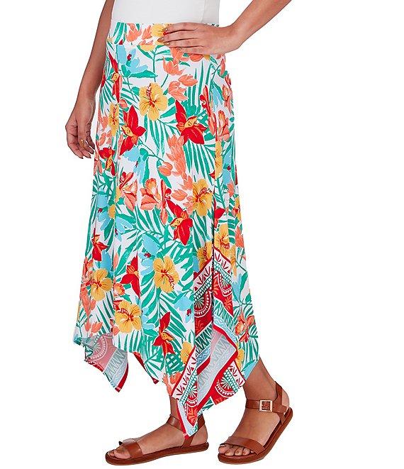 Ruby Rd. Crepe Knit Tropical Geo Print Pull-On Skirt Product Image