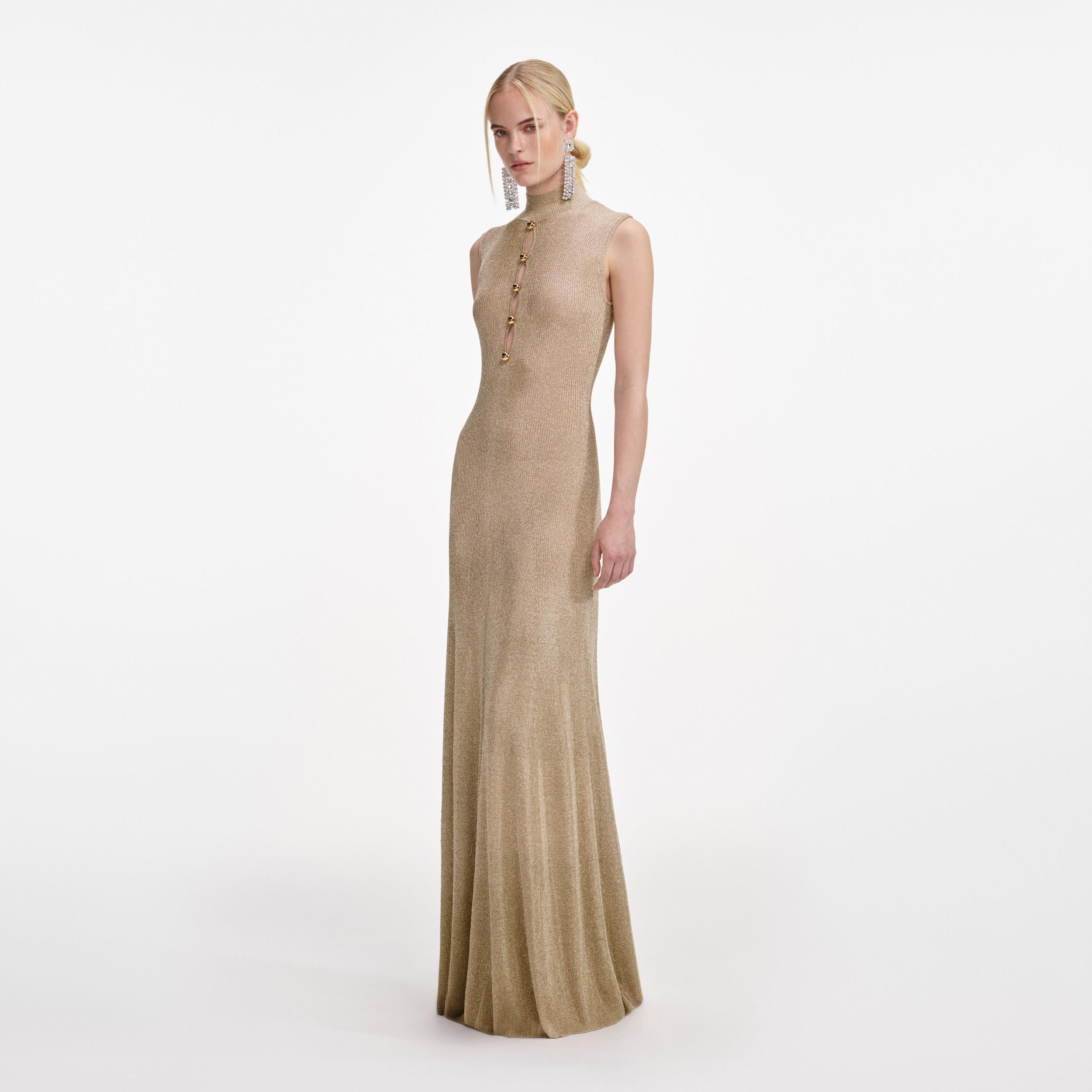 Gold Lurex Knit Maxi Dress Product Image