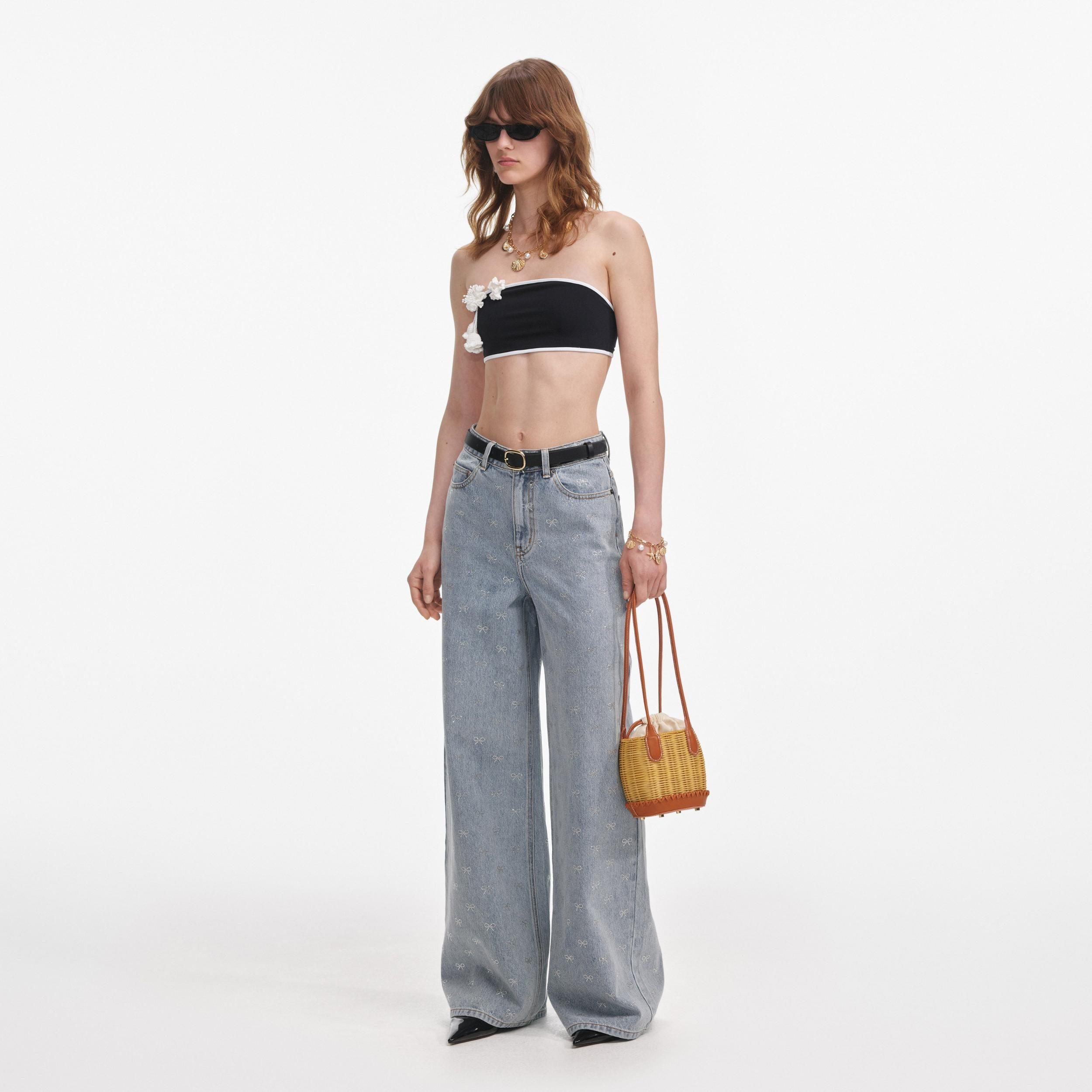 Light Blue Diamante Bow Jeans Product Image