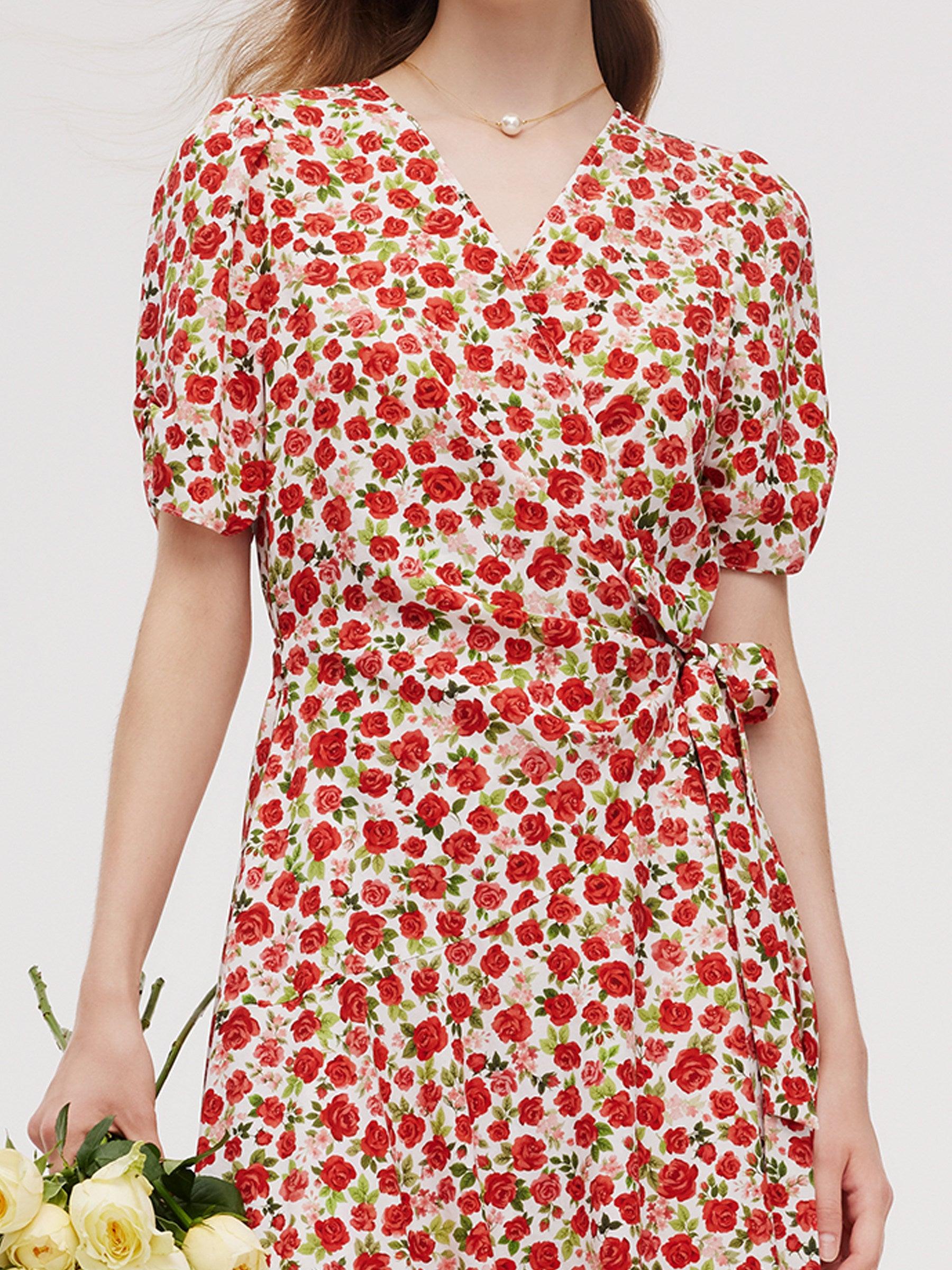 Tencel And Linen Blend Women Rose Print Midi Dress Product Image