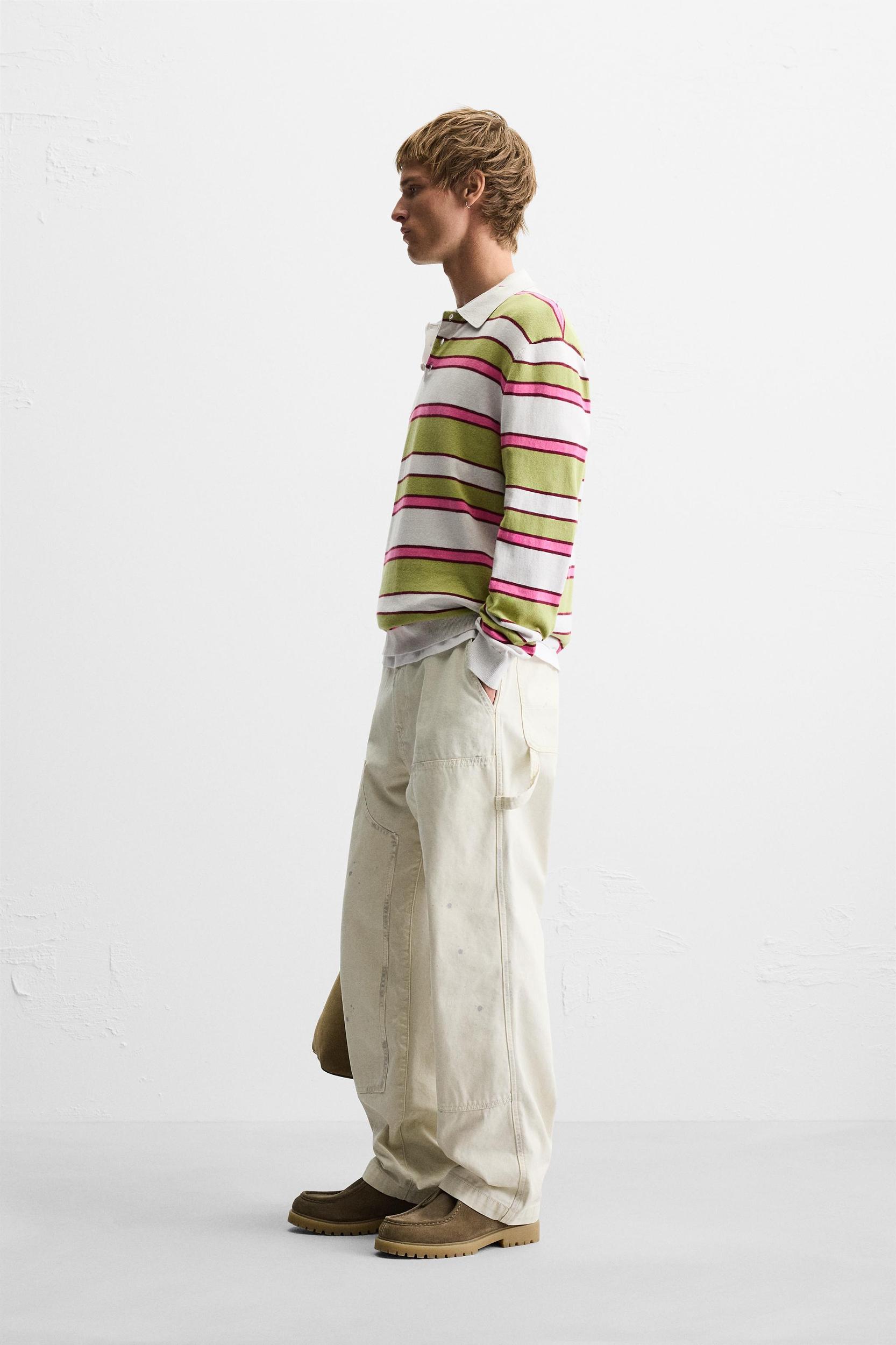 STRIPED KNIT POLO SHIRT Product Image