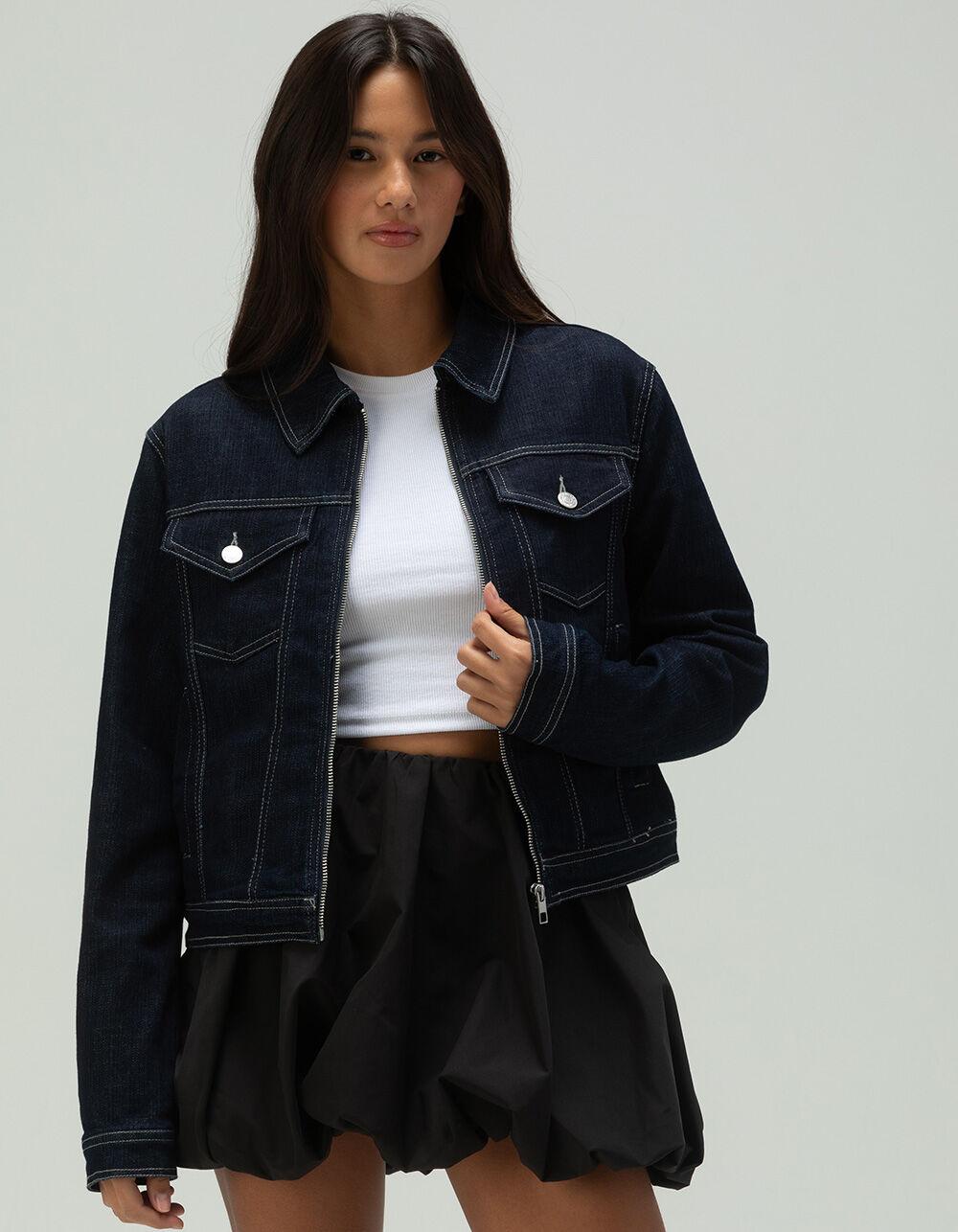 WEST OF MELROSE Zip Front Womens Denim Jacket - Dark Wash Product Image