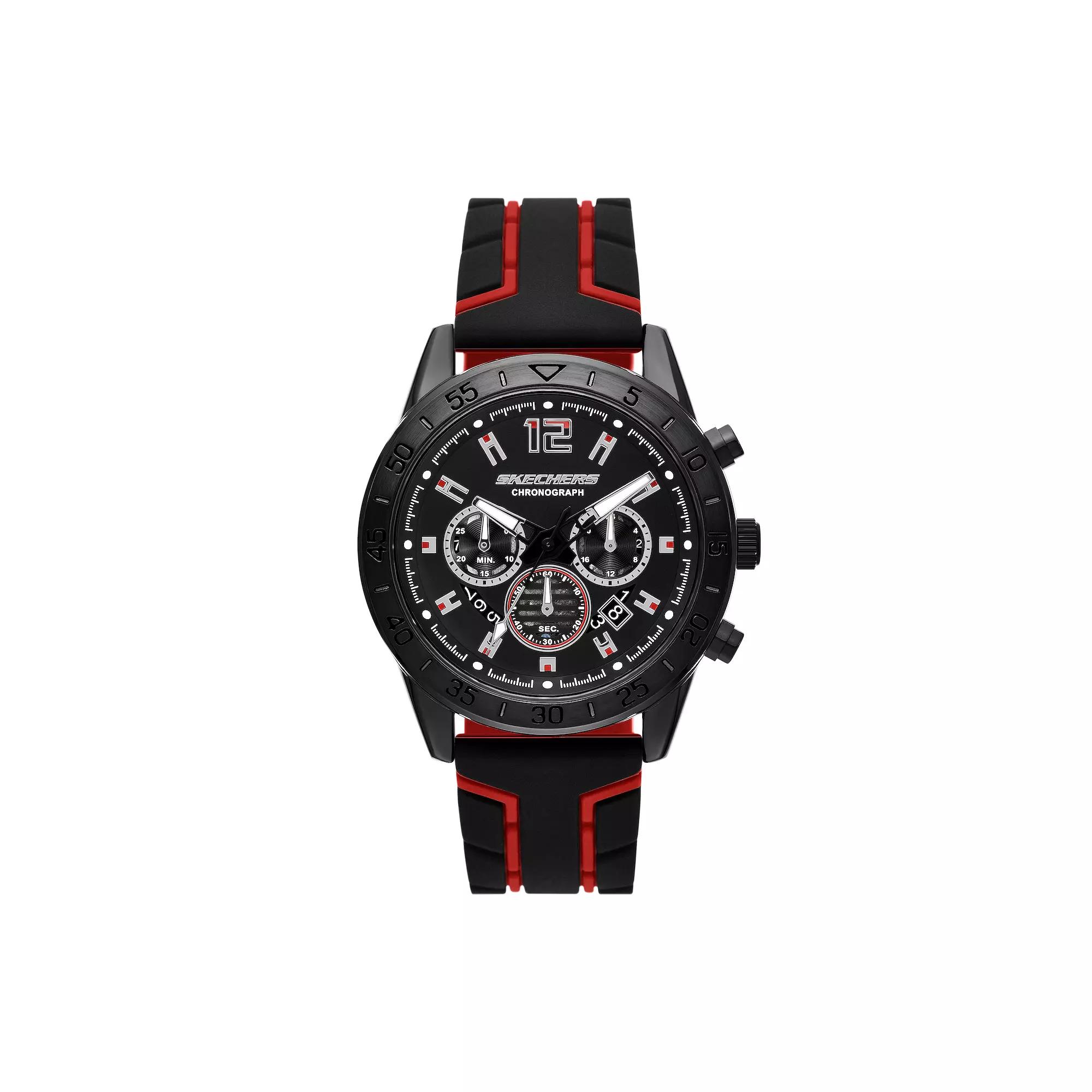 Skechers® Men's Kornblum Black/Red Silicone Chronograph Watch, Size: Large, Black Red Product Image