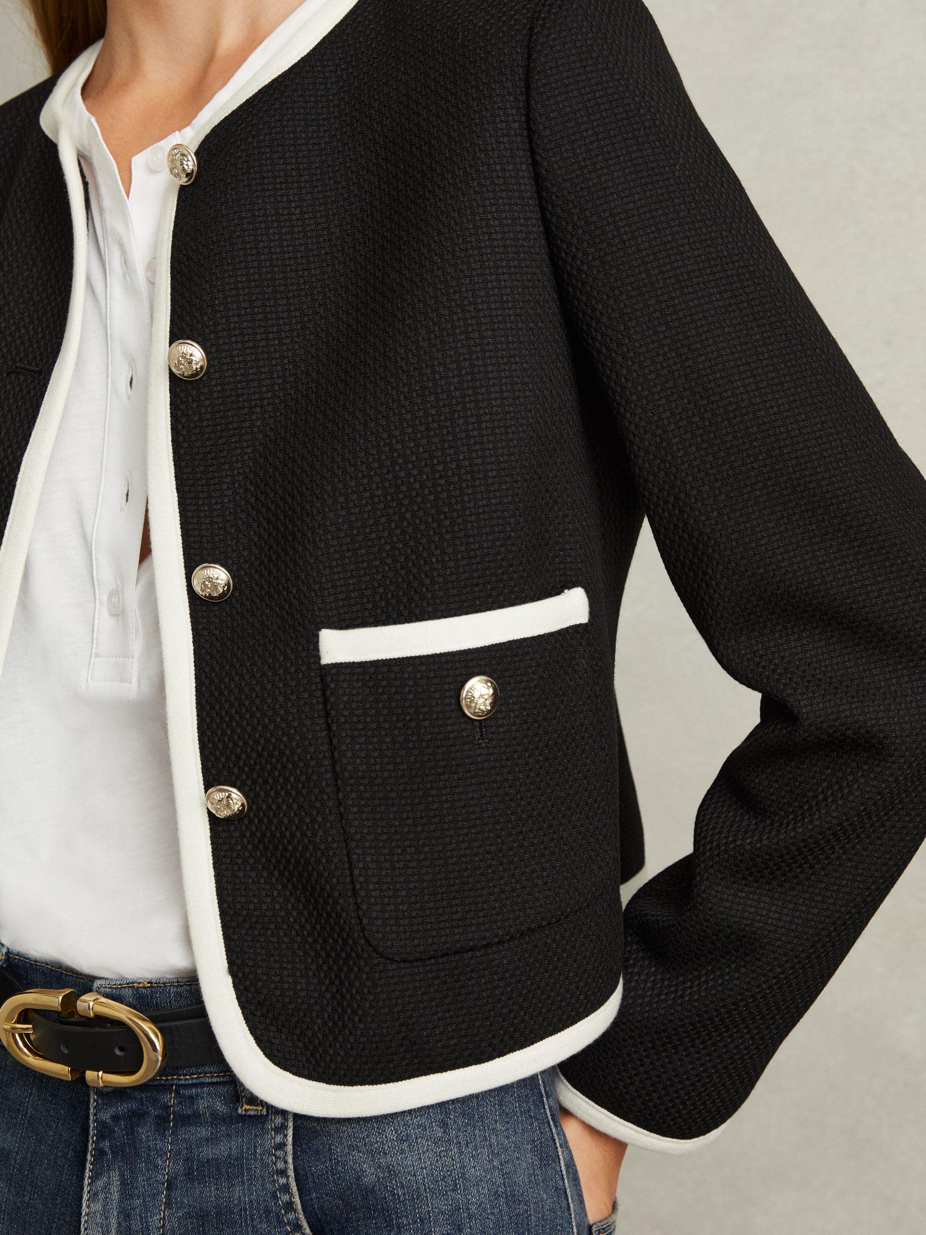 Wool Blend Contrast Trim Jacket in Black Product Image