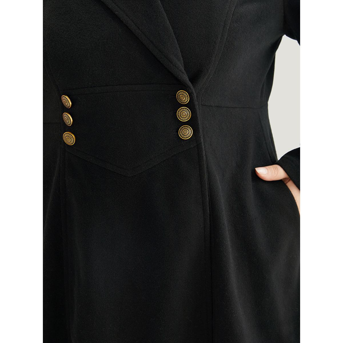 Plus Size Solid Lapel Collar Double Breasted Coat Women Black Office Plain Ladies Office Winter Coats BloomChic 12/L Product Image