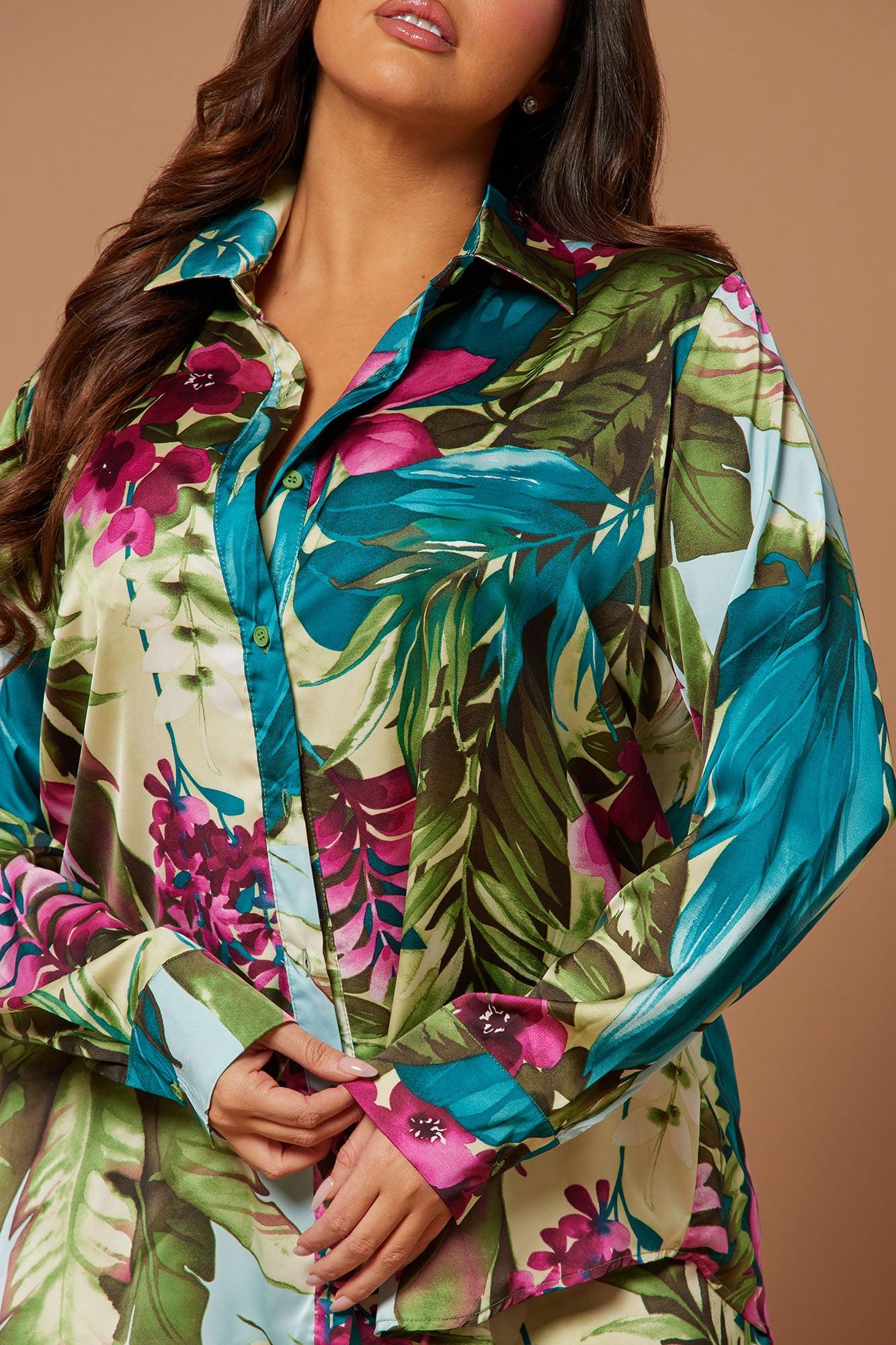 Kyoto Satin Pant Set - Green/combo Product Image