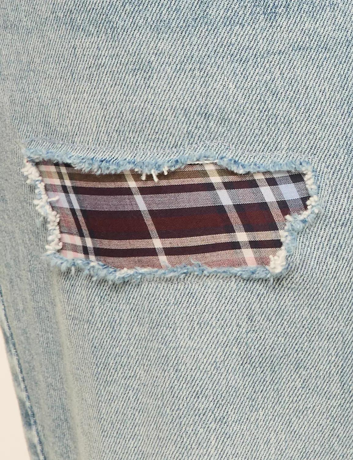 Boyfriend Fit Plaid-Detail Jean Product Image