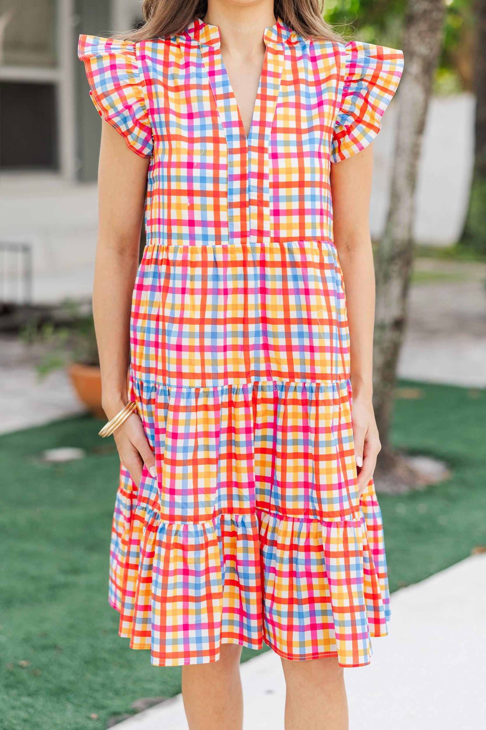 Make It Your Own Fuchsia Gingham Tiered Dress Female Product Image