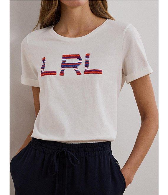 Lauren Ralph Lauren Cotton Jersey Beaded Logo Crew Neck Short Sleeve Tee Product Image