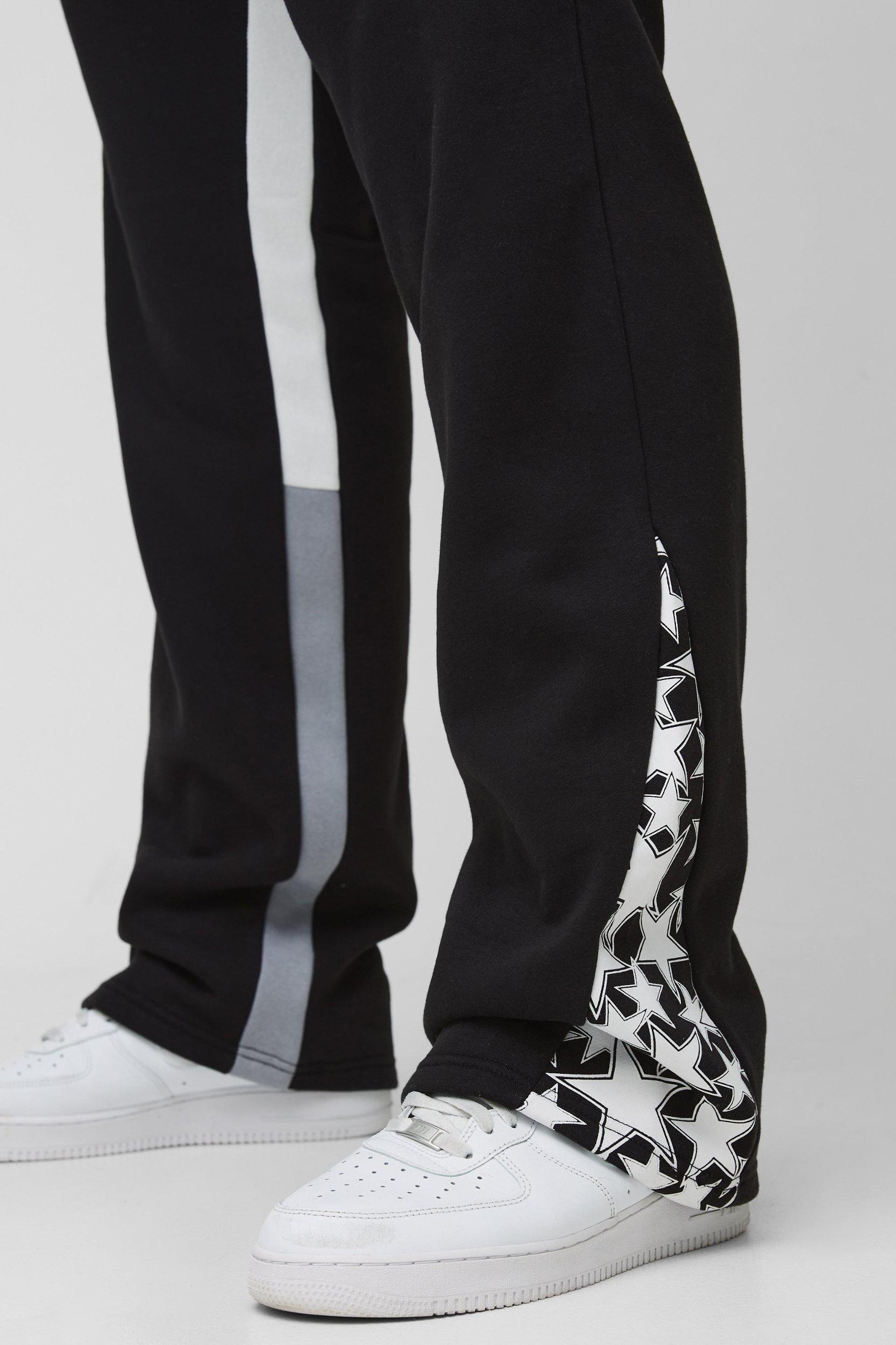 Plus Slim Stacked Flare Star Print Gusset Sweatpants | boohooMAN USA Product Image
