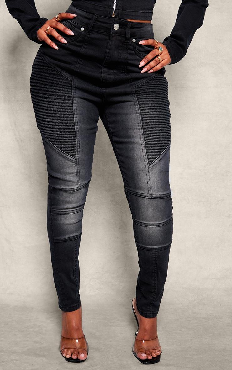 Shape Black Stretch Denim Seam Biker Skinny Jeans Product Image