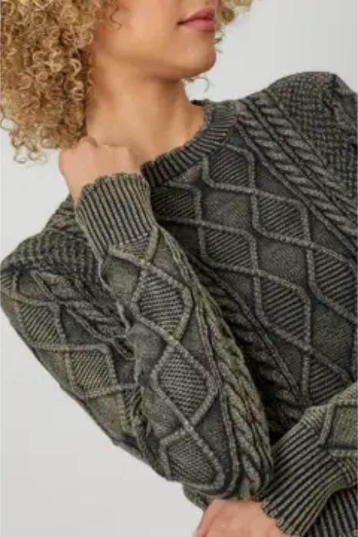 Washed Cropped Cable Knit Sweater Product Image