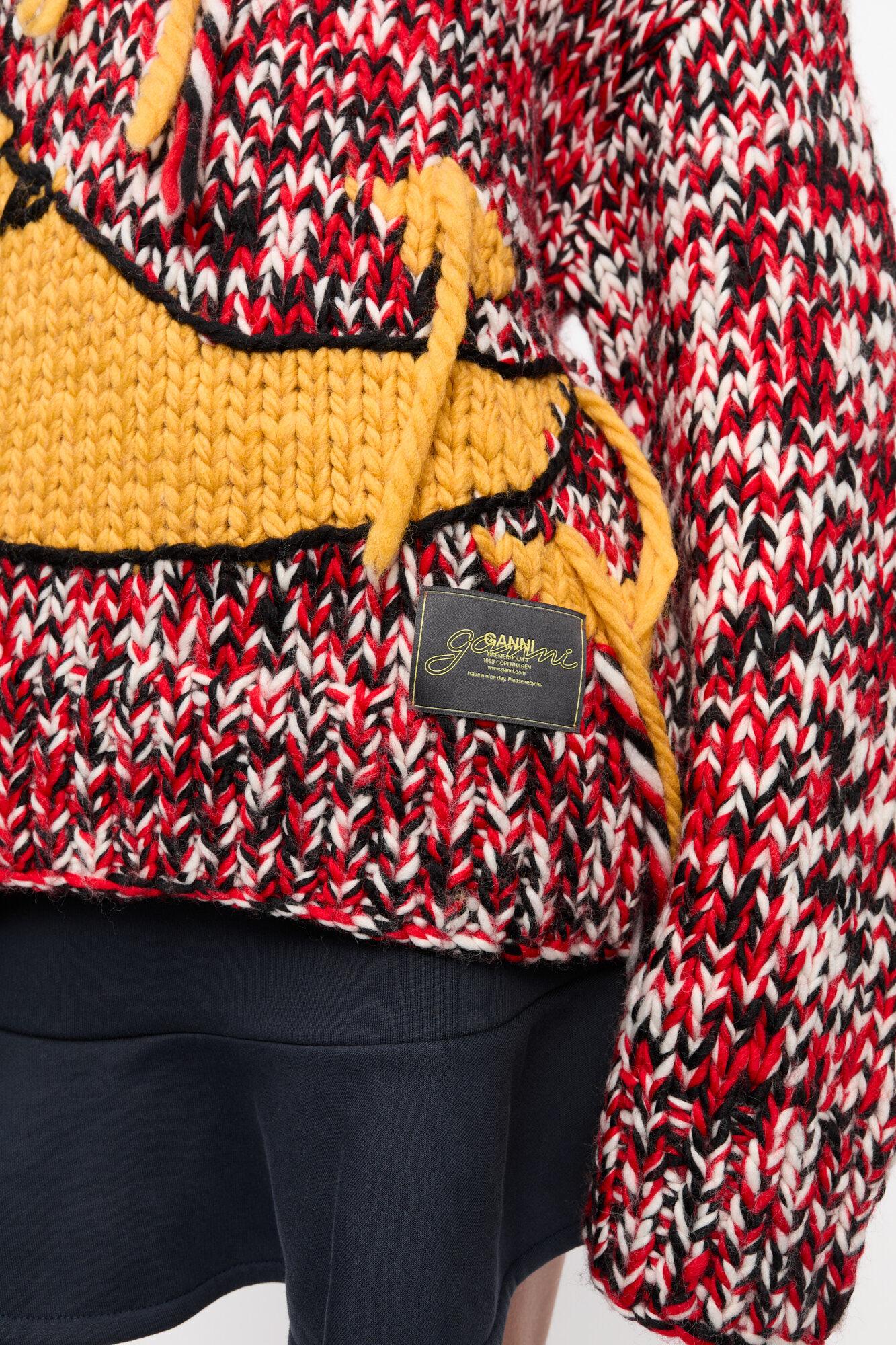 Red Handknit High Neck Sweater Product Image