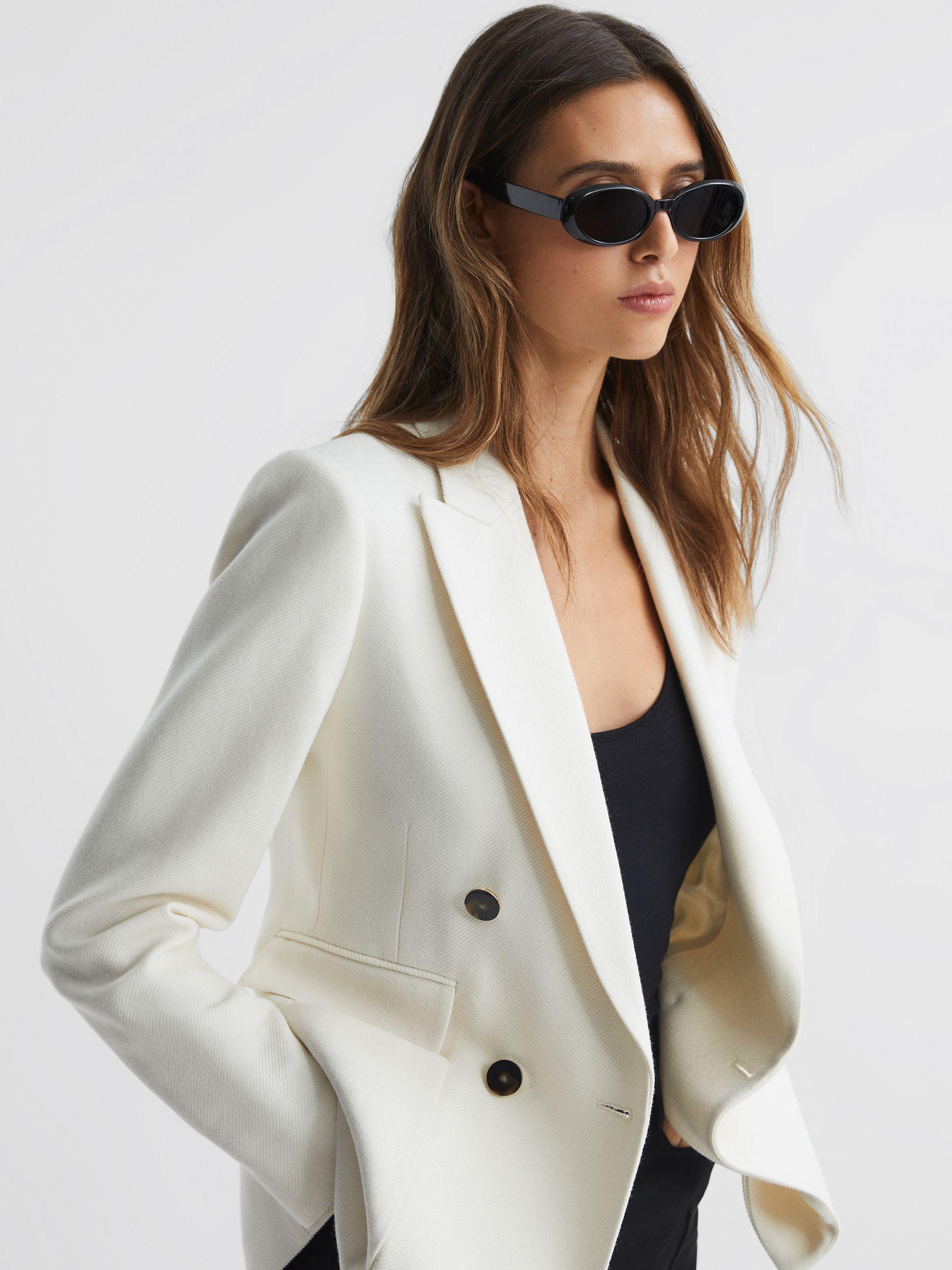 Double Breasted Twill Blazer in White Product Image