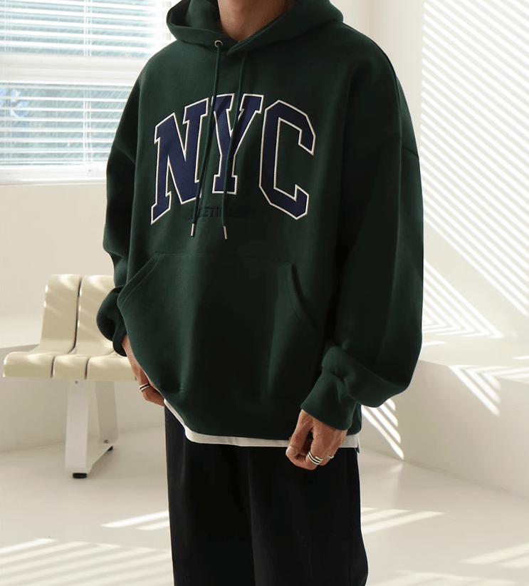 RT No. 11065 NYC EMBROIDERED LETTERED PULLOVER HOODIE Product Image