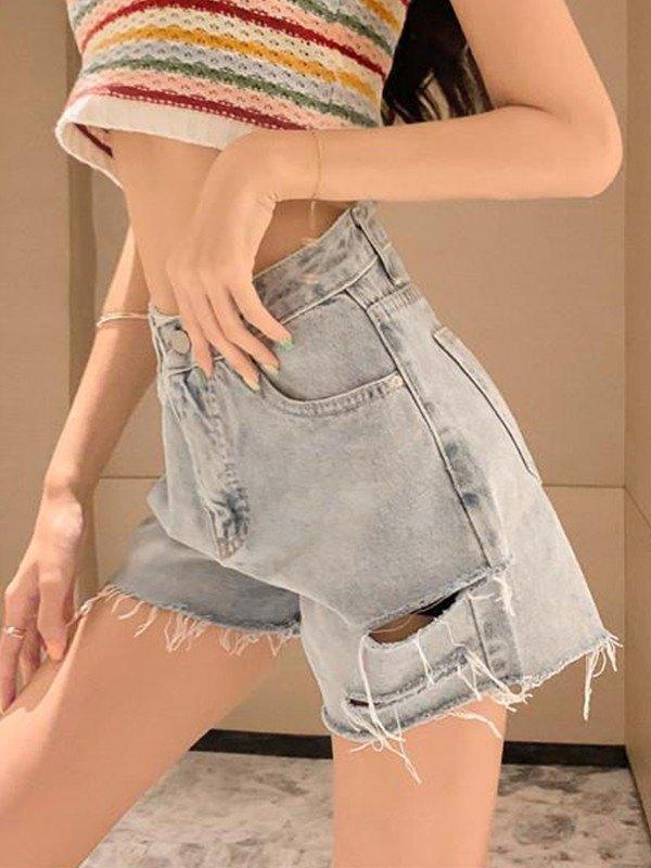 Back Painted Distressed Denim Shorts Product Image