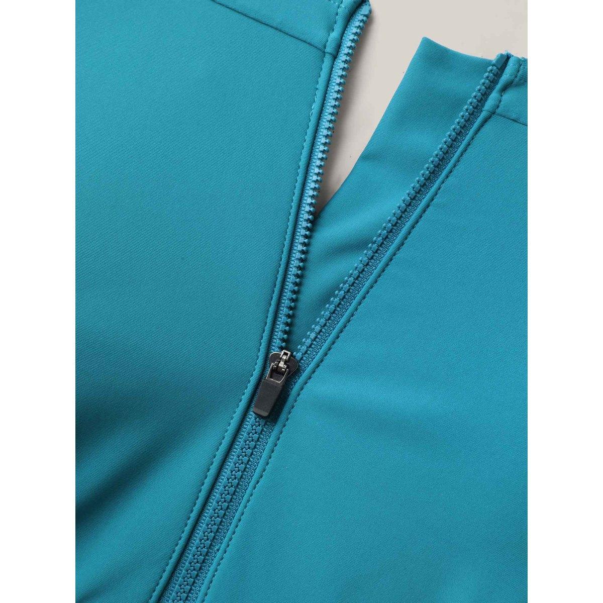 Plus Size Zipper Front Ruffled One-Piece Swimsuit Women's Swimwear Teal Beach Gathered Curve Bathing Suits High stretch One Pieces BloomChic 12/L Product Image