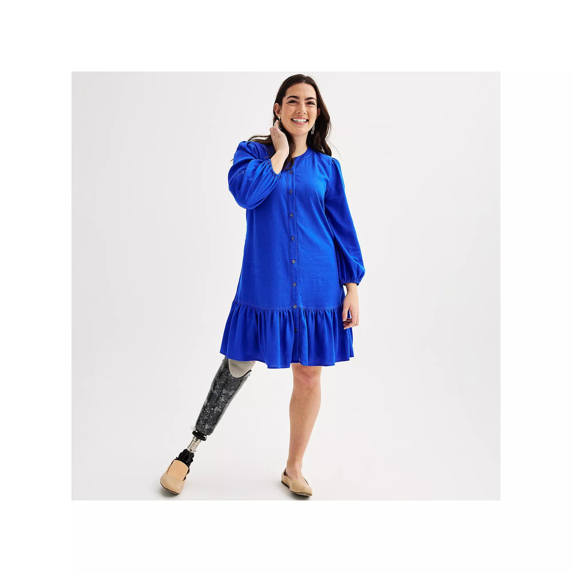 Women's Nine West Adaptive Blouson Sleeve Flutter Hem Mini Dress,  Product Image