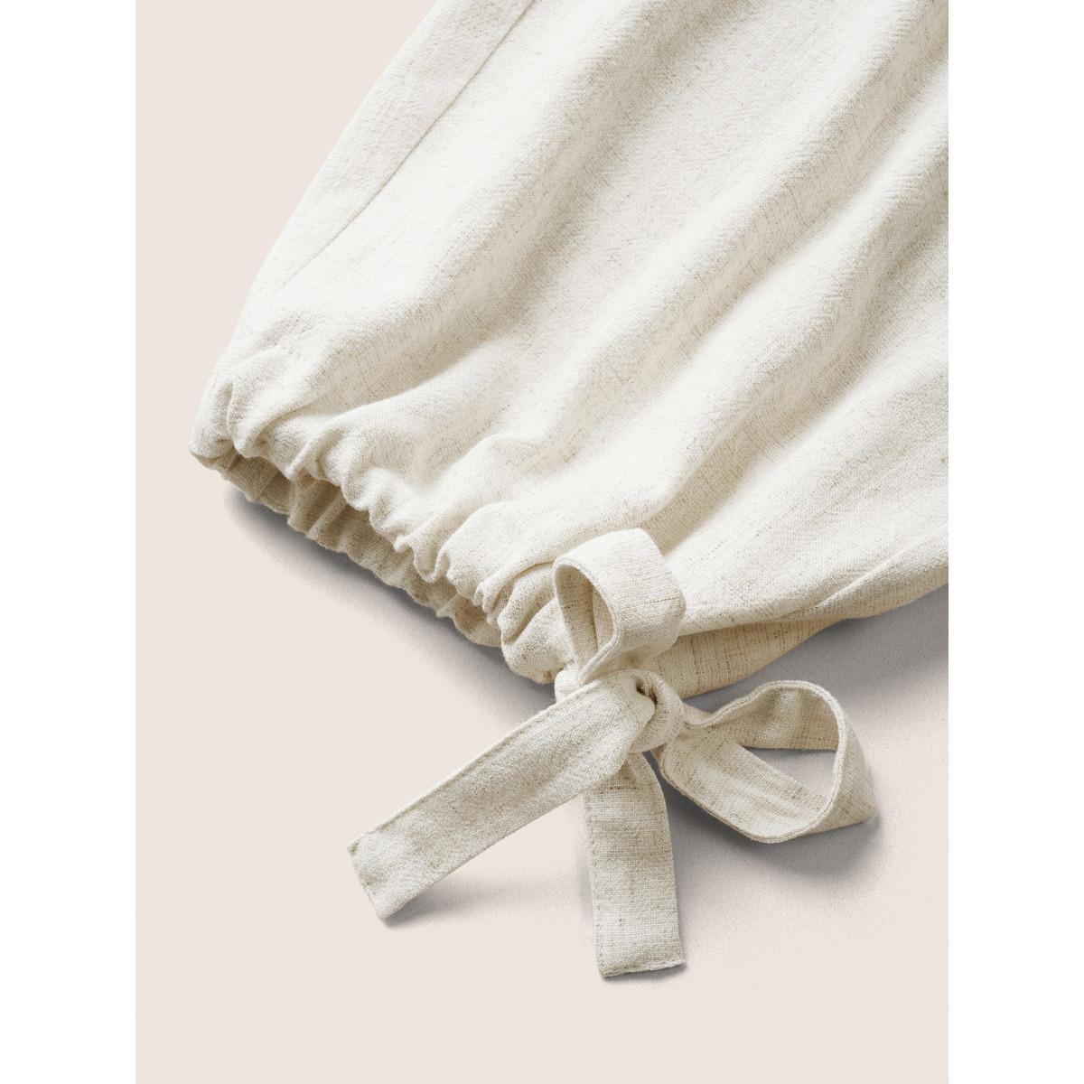 Plus Size Solid Elastic Waist Ties Harem Pants Women Beige Casual Loose High Rise Everyday Pants BloomChic 10/M Product Image