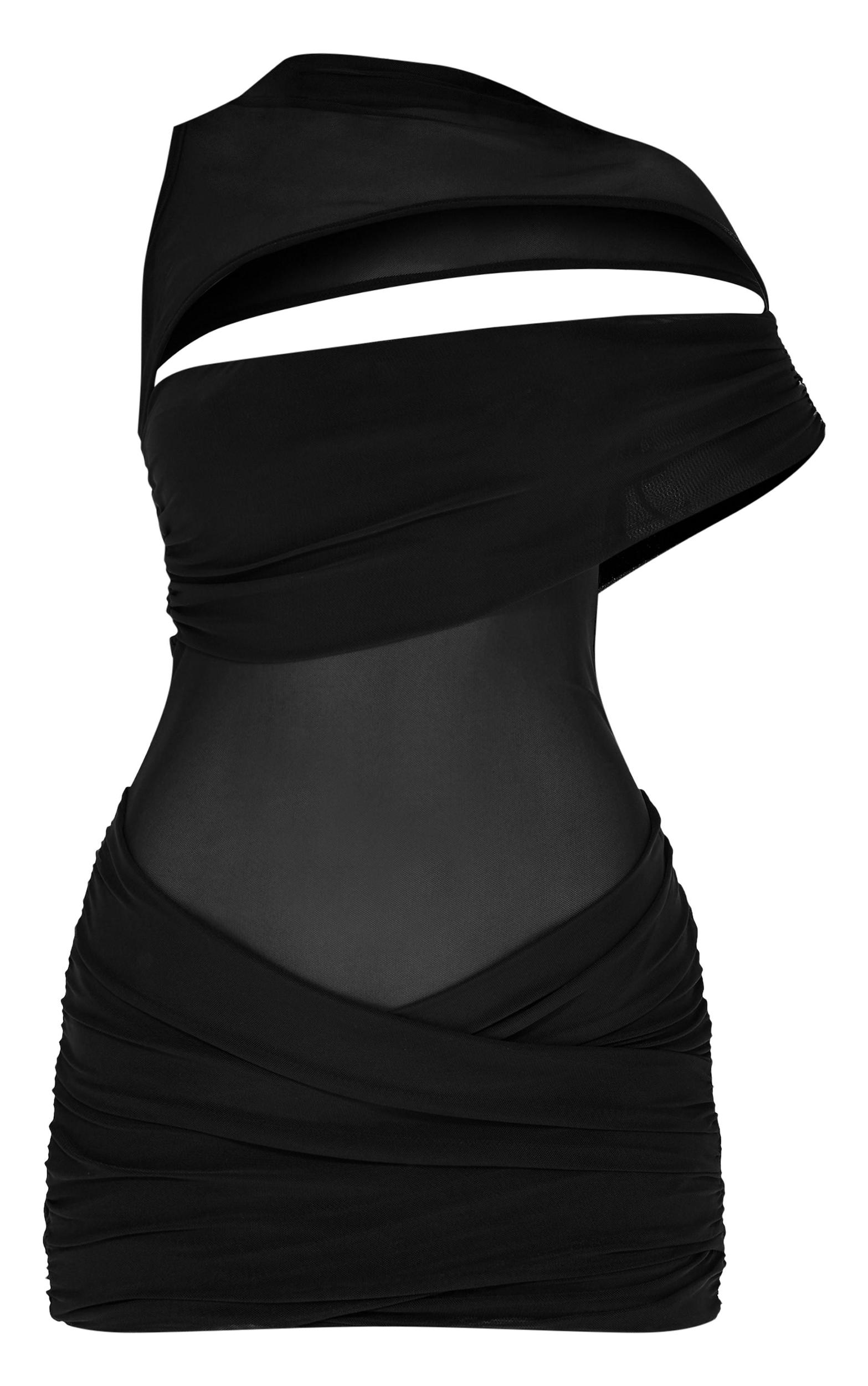 Premium Black Double Layer Mesh Twist Detail Bodycon Dress Product Image