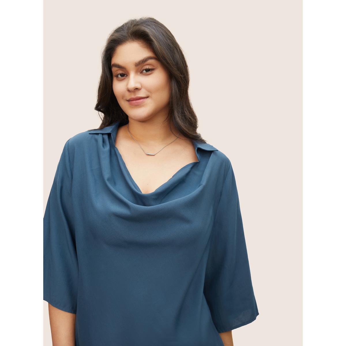Plus Size Aegean Cowl Neck Plain Bell Sleeve Blouse Women Work From Home Elbow-length sleeve Cowl Neck Office Blouses BloomChic 14-16/1X Product Image