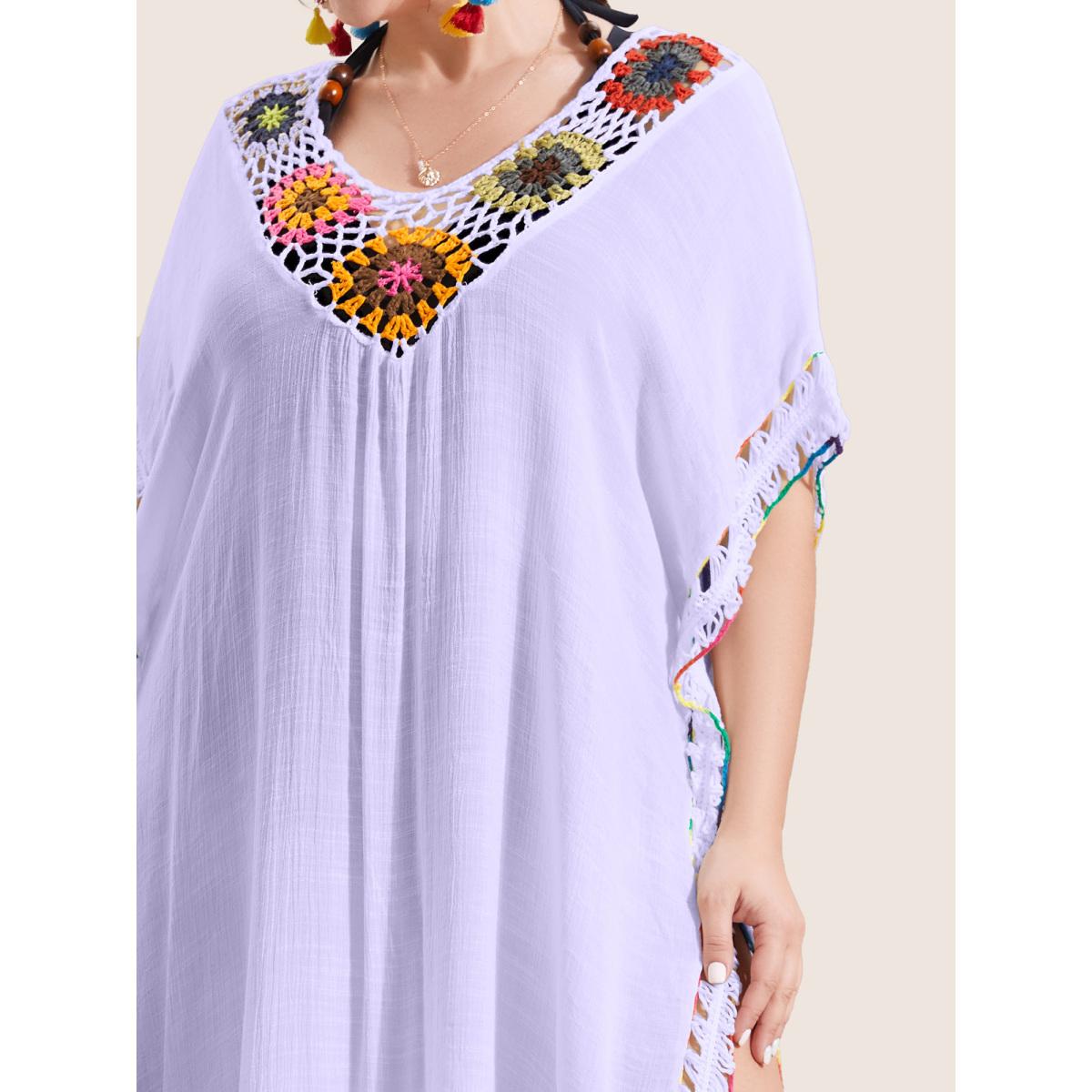 Plus Size Colored Crochet Slit Hem Swim Cover Up Women's Swimwear Lavender Beach Loose Crochet Curve Swim Cover Ups BloomChic 18-20/2X Product Image