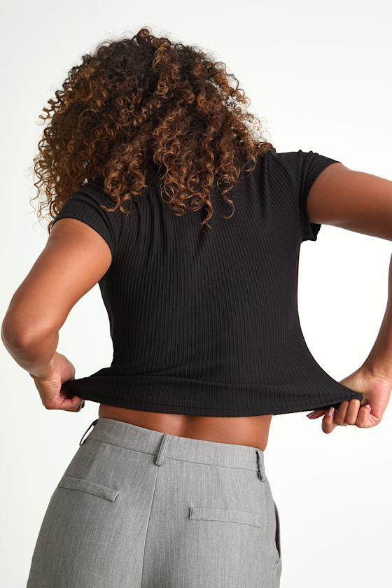 Poppy Black Ribbed Knit Short Sleeve Tee Product Image