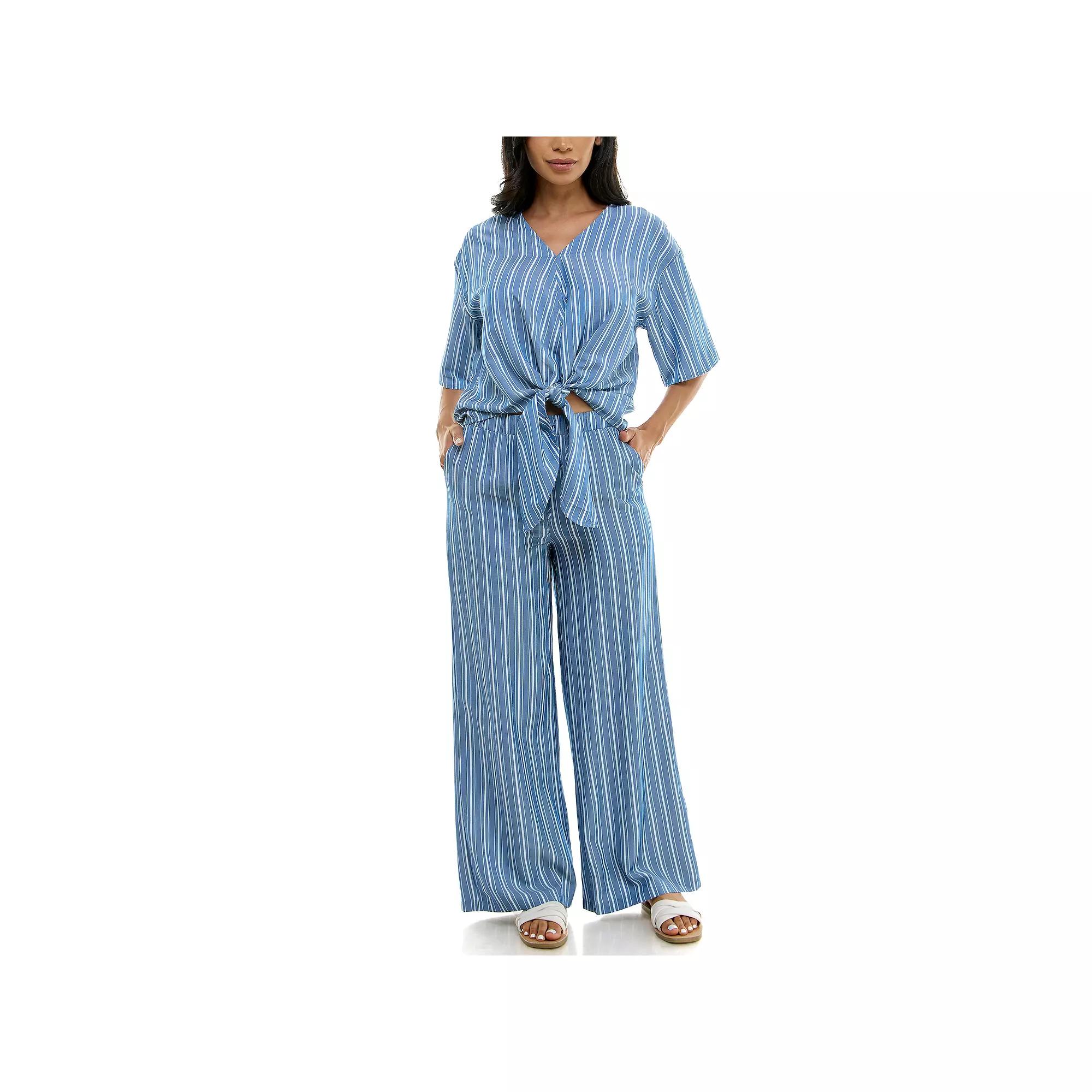 Women's Nina Leonard Tie Waist Top And Wide Leg Pant Set,  Product Image