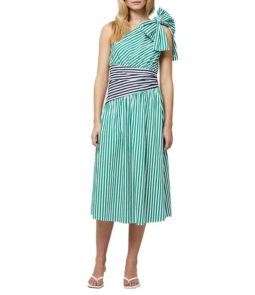 French Connection Alexis Stripe Print One Shoulder Sleeveless Midi Cotton Dress Product Image