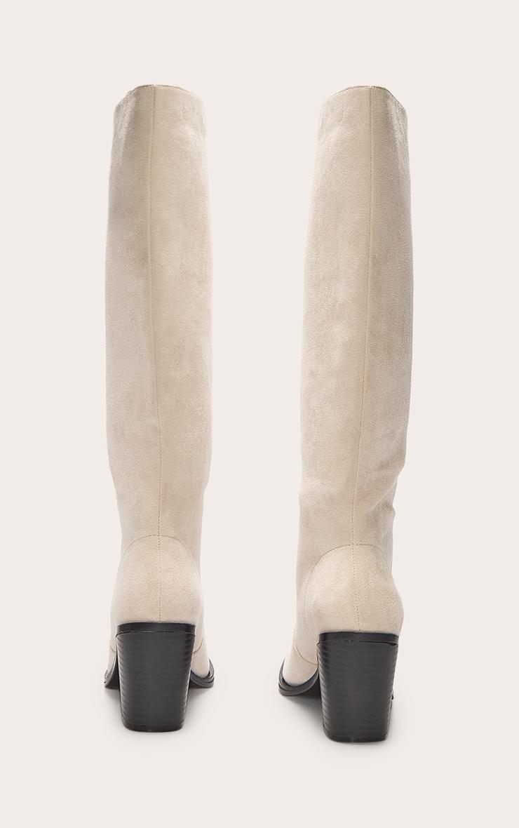 Cream Faux Suede Square Toe High Block Heel Knee High Boots Product Image