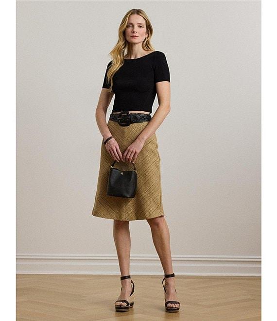 Lauren Ralph Lauren Herrington Bone A-Line Cotton Blend Tweed Midi Skirt Product Image