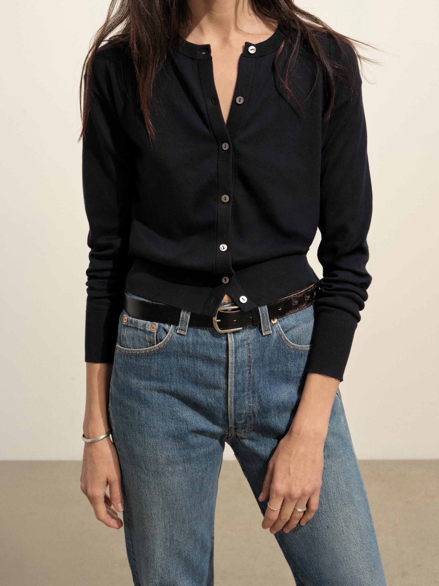 Dark Navy Featherweight Silk Cashmere Cardigan Product Image