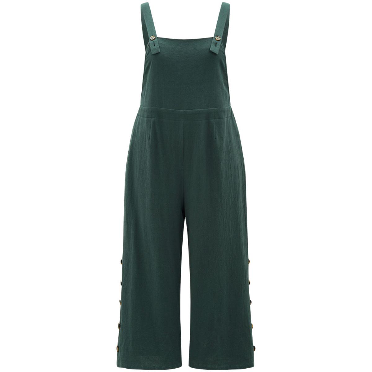 Plus Size Cyan Solid Button Detail Pocket Adjustable Straps Cami Jumpsuit Women Casual Sleeveless Square Neck Dailywear Loose Jumpsuits BloomChic 28/5X Product Image