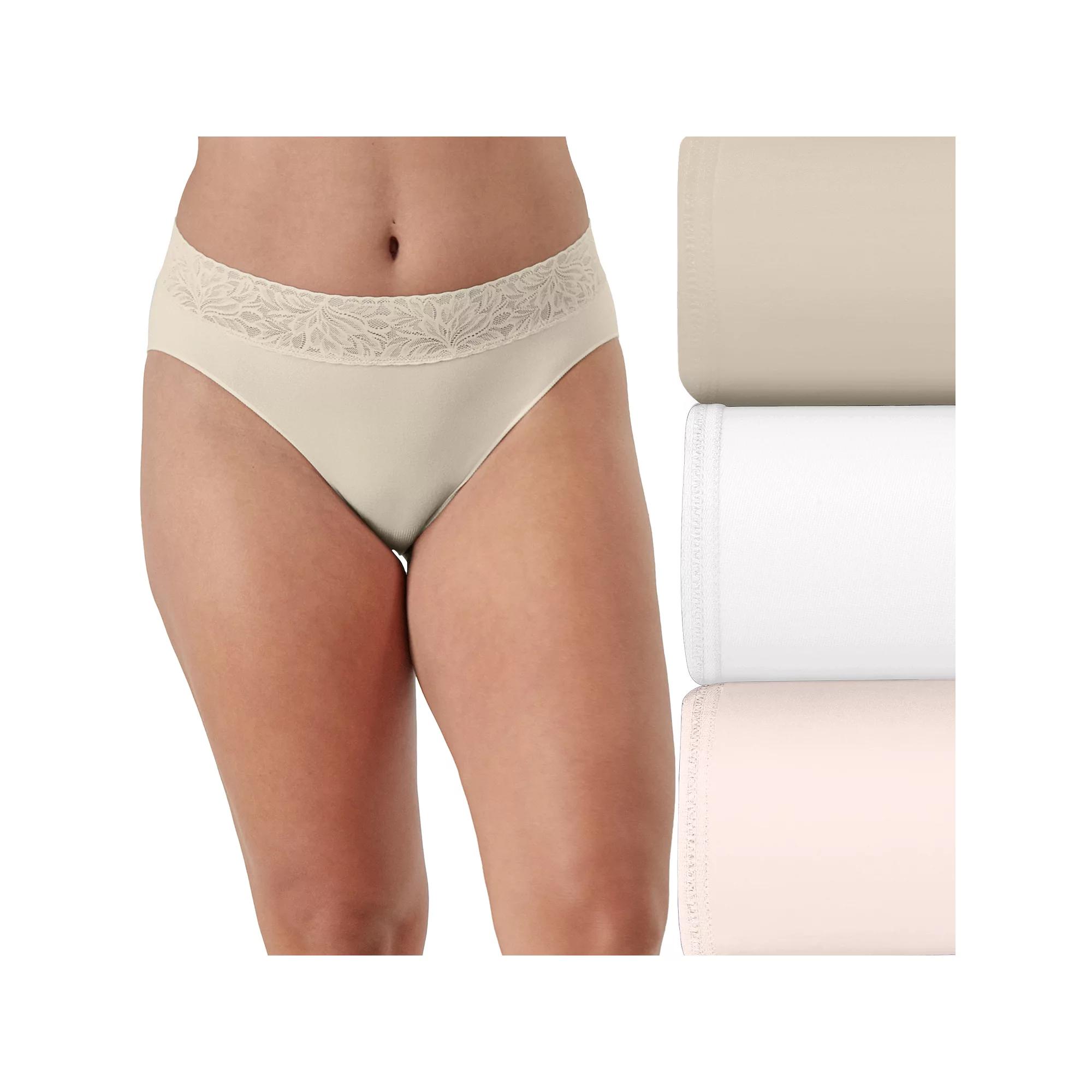 Bali 3-Pack Modern Seamless Lace Trim Hi Cut Underwear DFMLB3, Women's,  Product Image