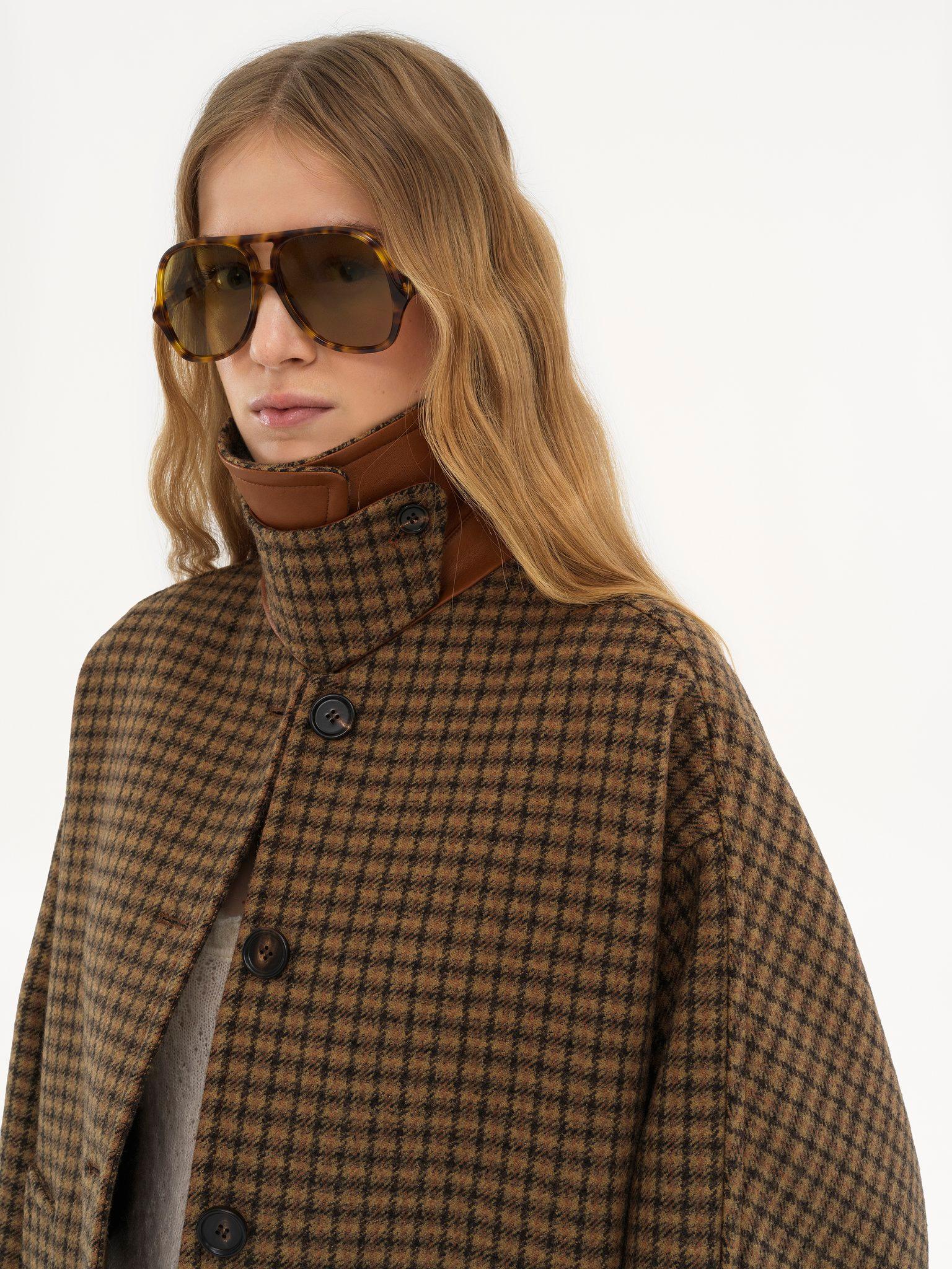 Oversized mid-length coat in check wool Product Image