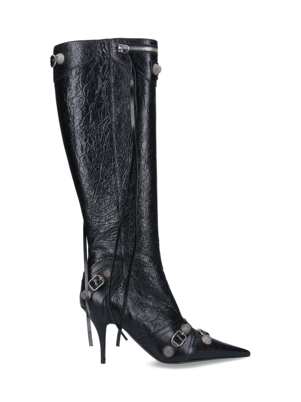 BALENCIAGA Brushed Leather Cagole Boots With Studs And Zips 10cm In Black Product Image