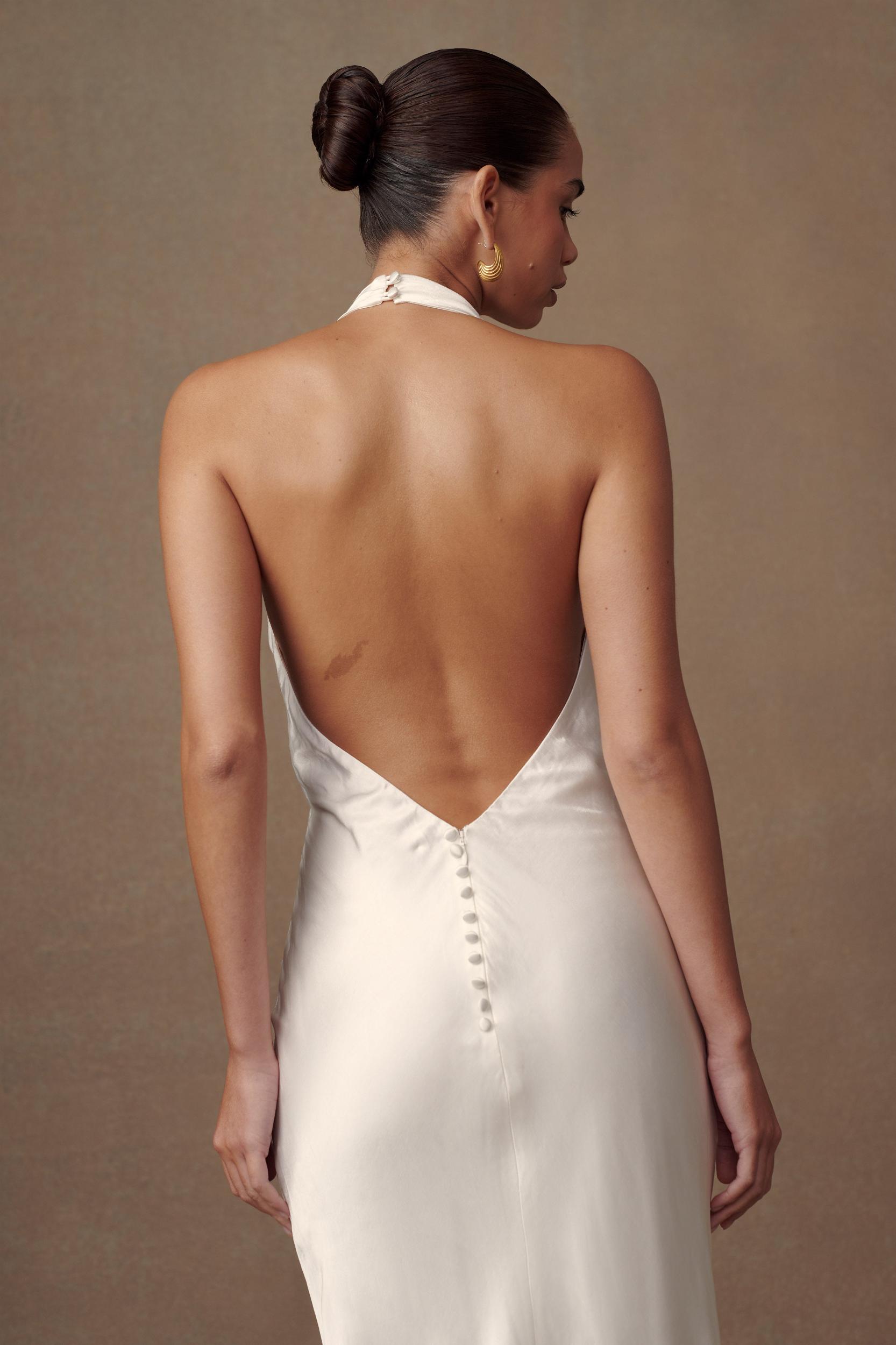 Esther Iridescent Satin Cowl Maxi Dress - Ivory Product Image