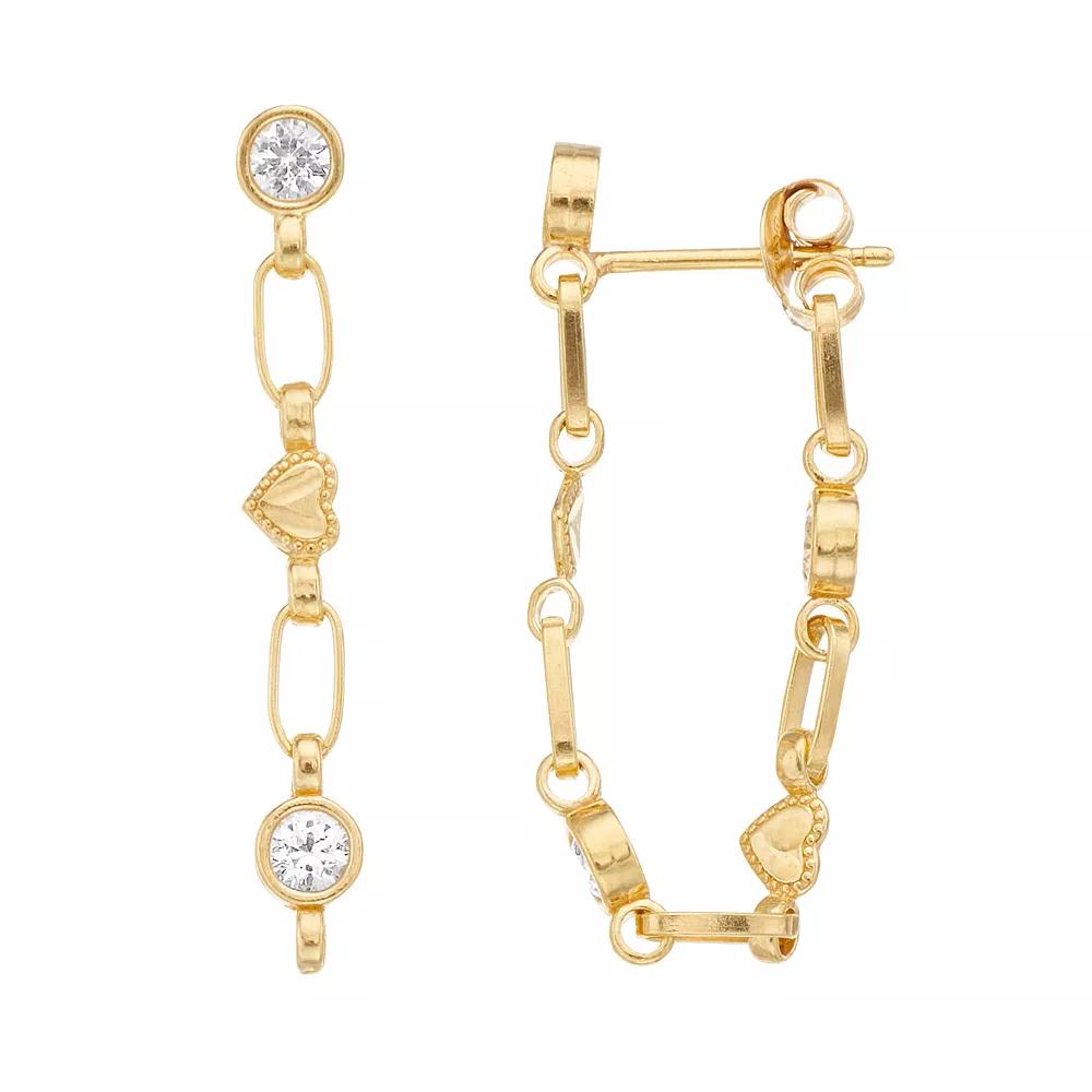 Kristen Kesho Sterling Silver Lab-Created White Sapphire Front-to-Back Heart Link Chain Hoop Earrings, Women's, Gold Tone Product Image