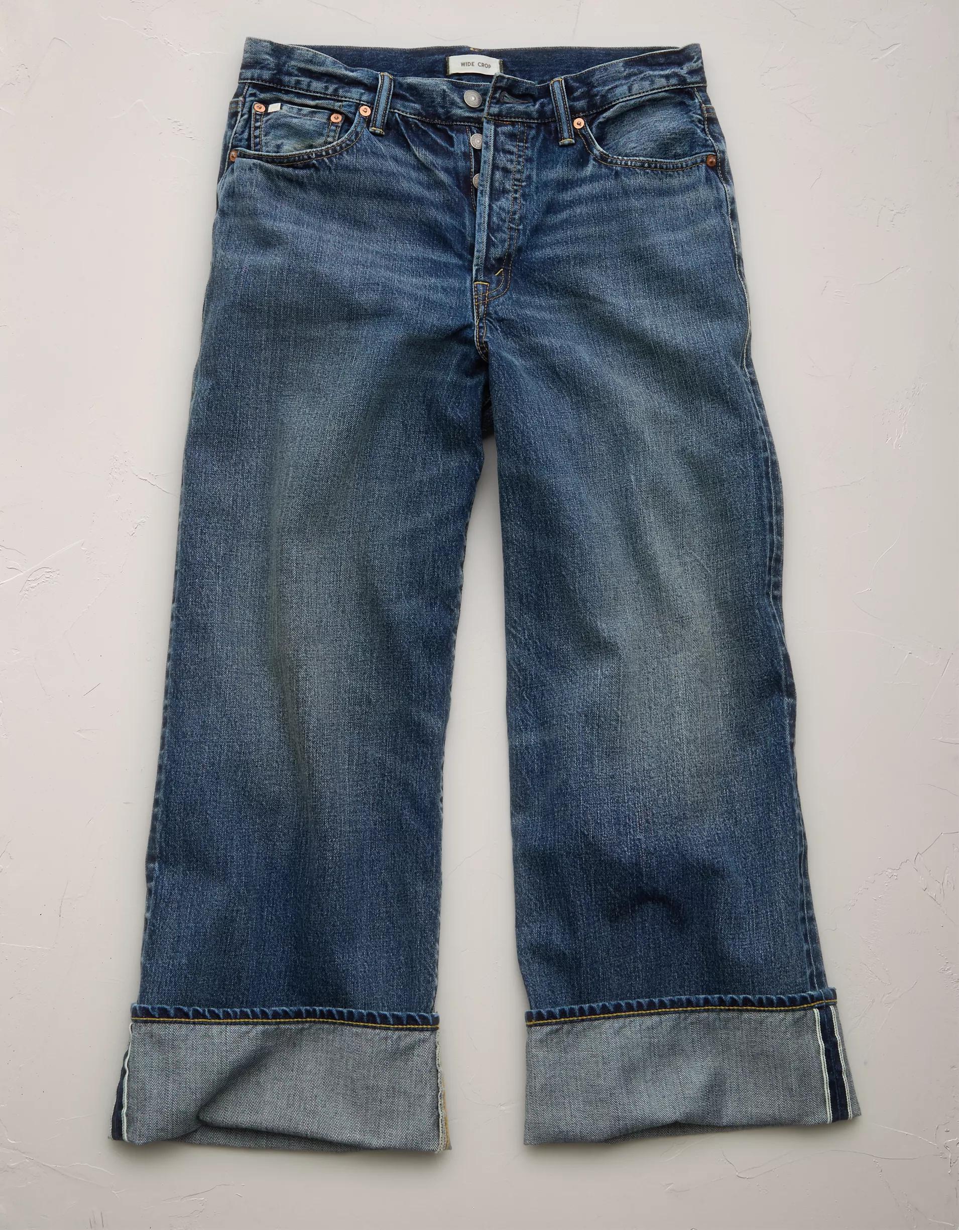 AE77 Premium Wide Crop Cuff Jean Product Image