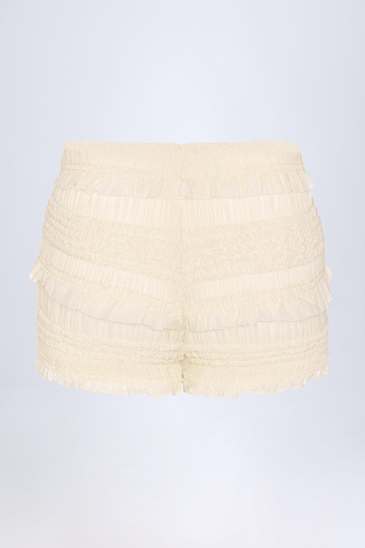 Ruffled Mid-Rise Shorts in Ivory Product Image