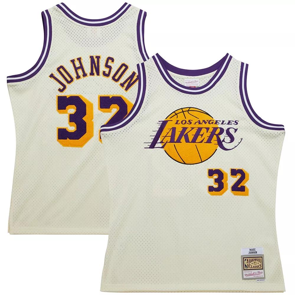 Men's Mitchell & Ness Magic Johnson Cream Los Angeles Lakers Chainstitch Swingman Jersey, Size: Small, Beige Product Image